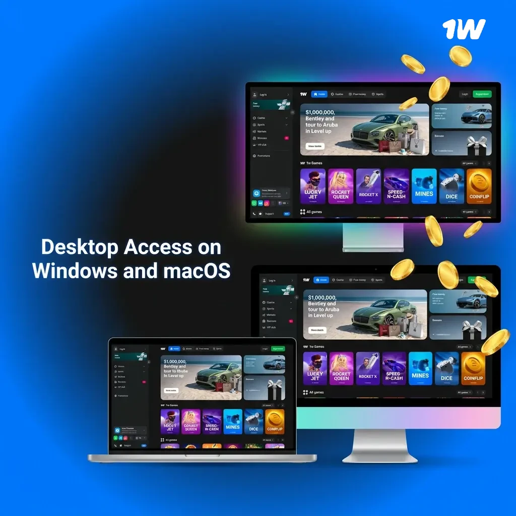 1w casino desktop access on Windows and macOS via web browser for Irish players, no download required