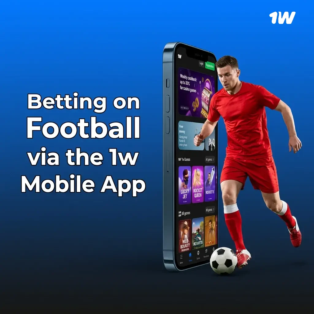 1w mobile app interface showing football betting markets with live odds and bet slip on a smartphone screen