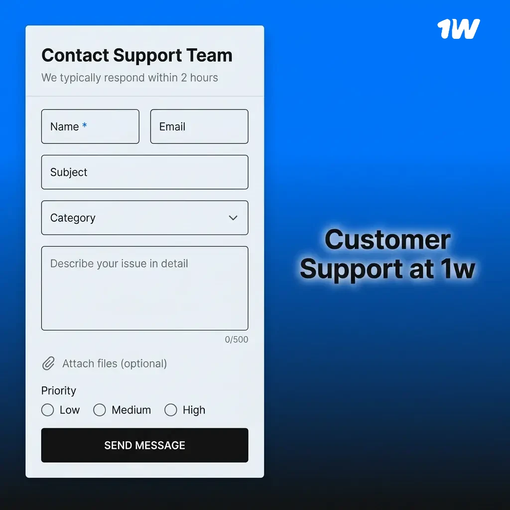 1w customer support options for Irish players including 24/7 live chat and email assistance