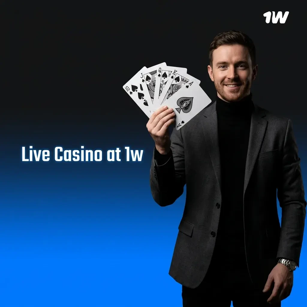 Live casino at 1w with professional dealers streaming HD blackjack, roulette, baccarat and game shows in real time