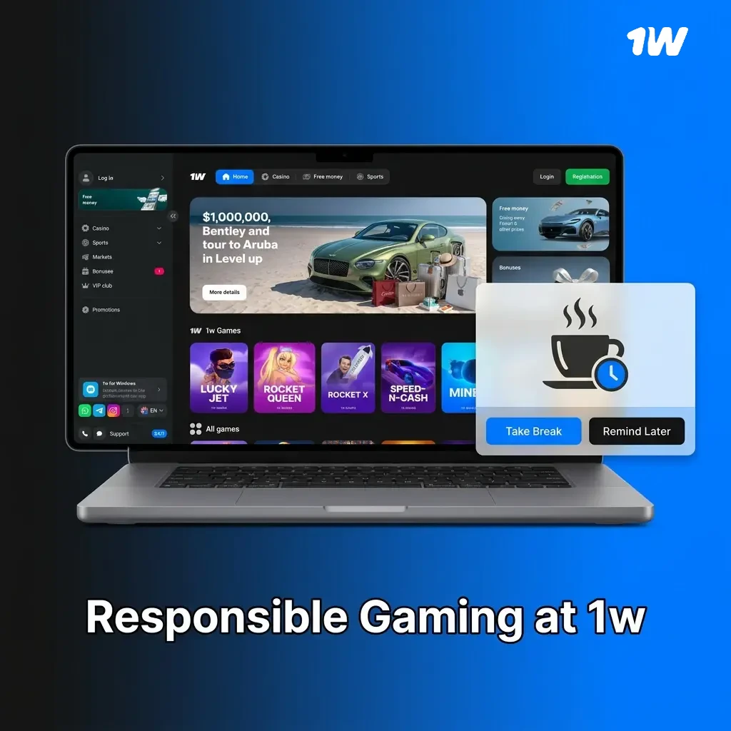 Responsible gaming tools at 1w Ireland including deposit limits, self-exclusion, and support resources for safe gambling