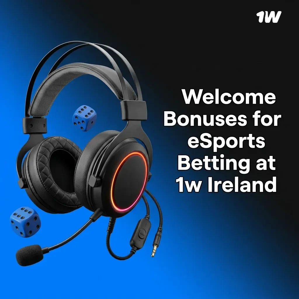 1w Ireland welcome bonus offer showing 600% first deposit bonus and 500 Free Spins for new eSports betting players