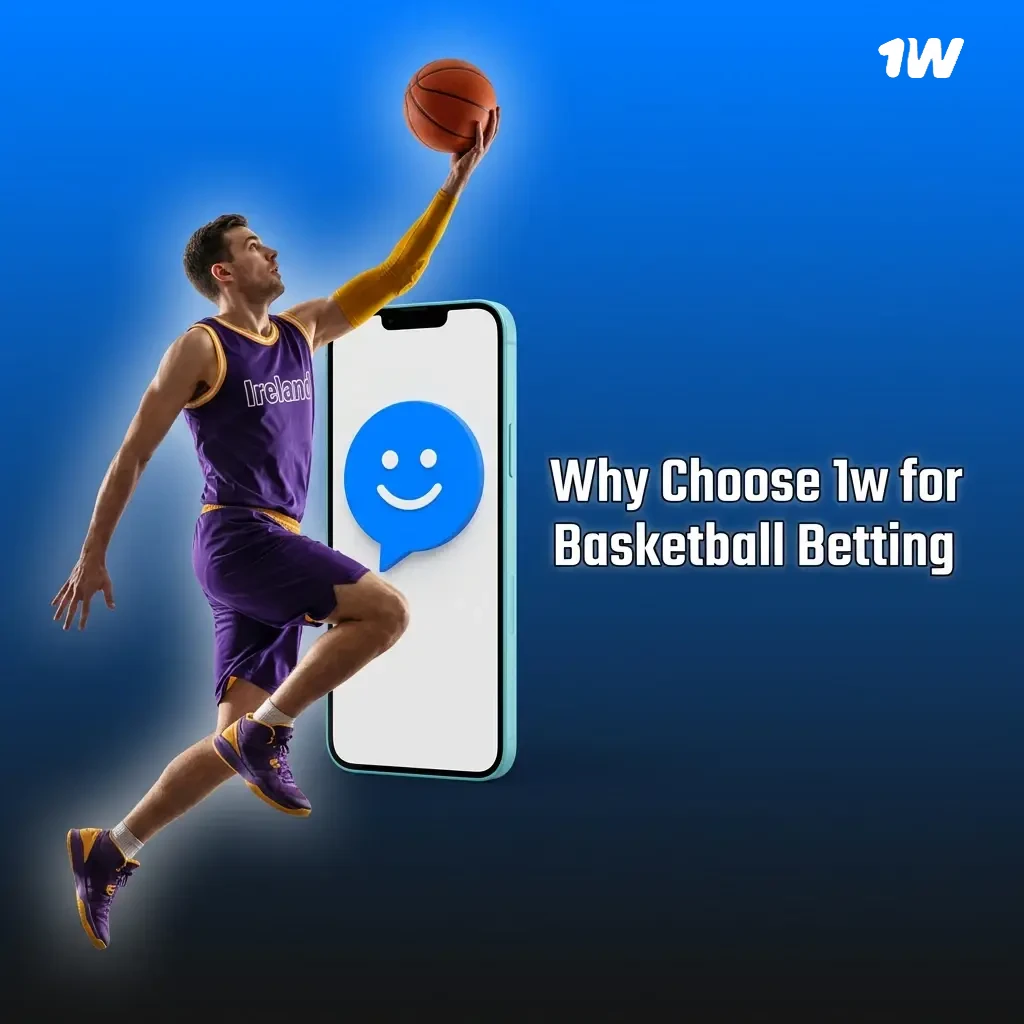1w basketball betting platform featuring NBA and EuroLeague odds, live markets, and mobile app for Irish bettors