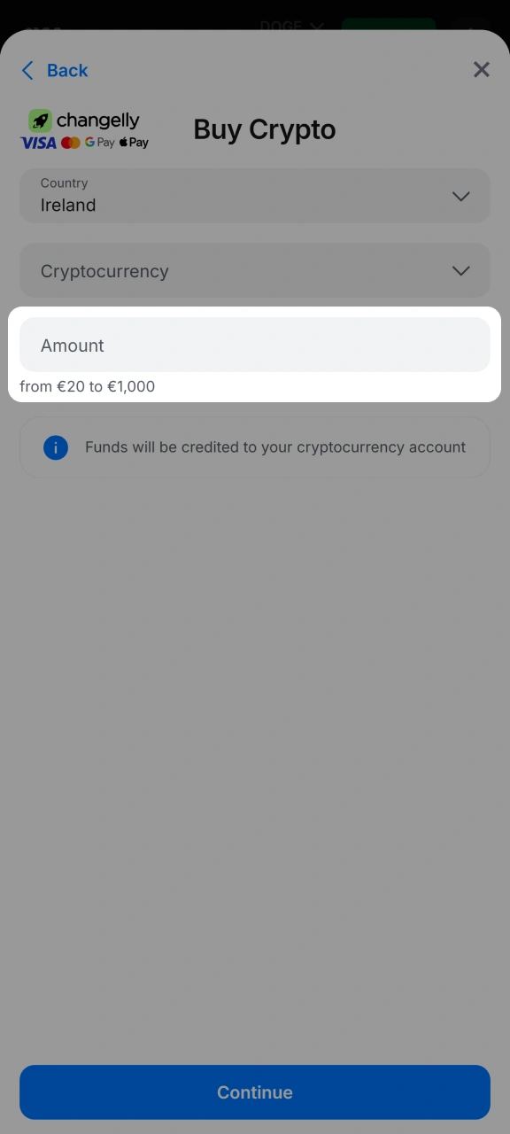 Enter the amount to top up your 1w account.