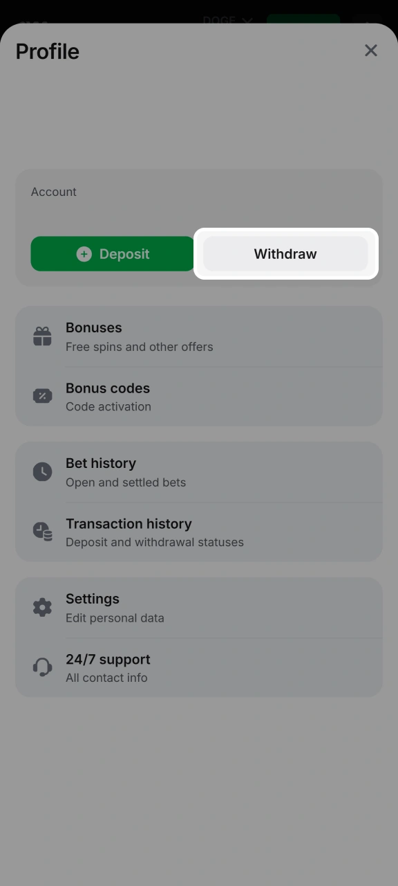 Go to the withdrawal page on the 1w platform.