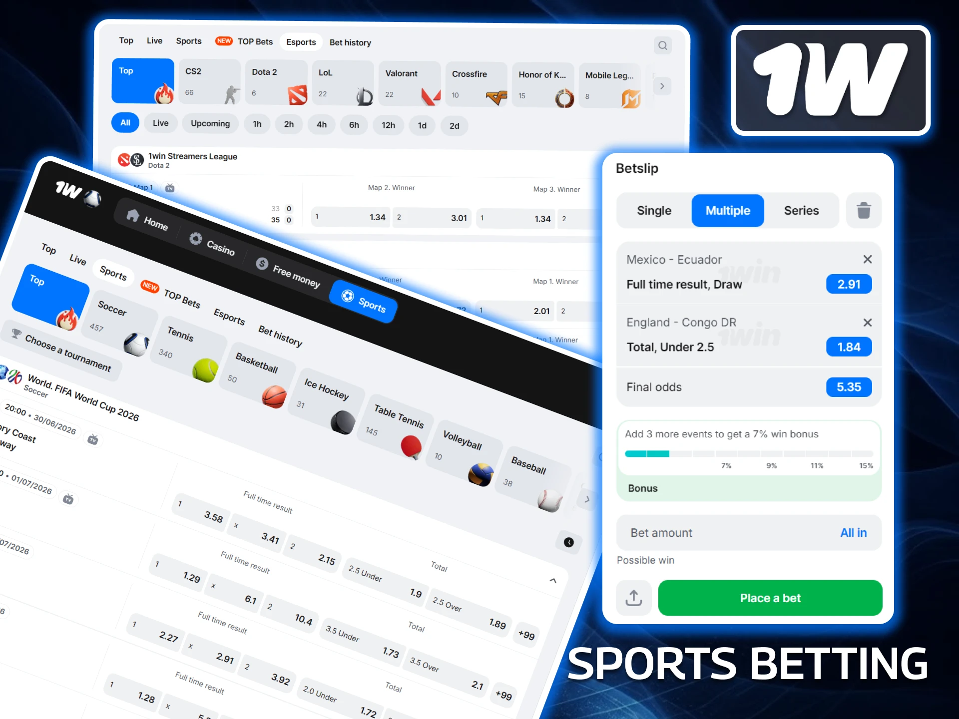 Experience world-class pre-match and in-play markets by exploring Sports Betting at 1w, tailored for local sports fans.