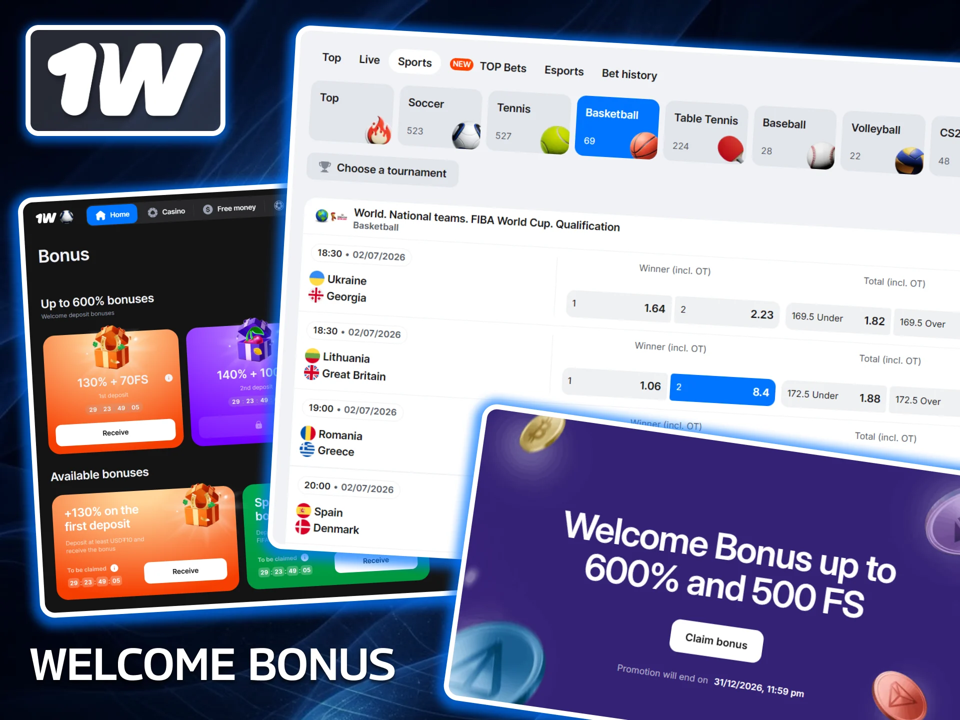 Claim an exclusive Welcome Bonus for on the 1w platform to instantly boost your bankroll before the first tip-off.