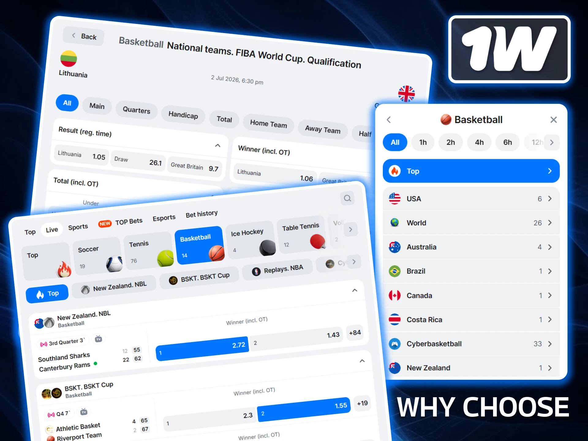 Find out why you should choose 1w for basketball betting and enjoy competitive odds and a wide selection of bets.
