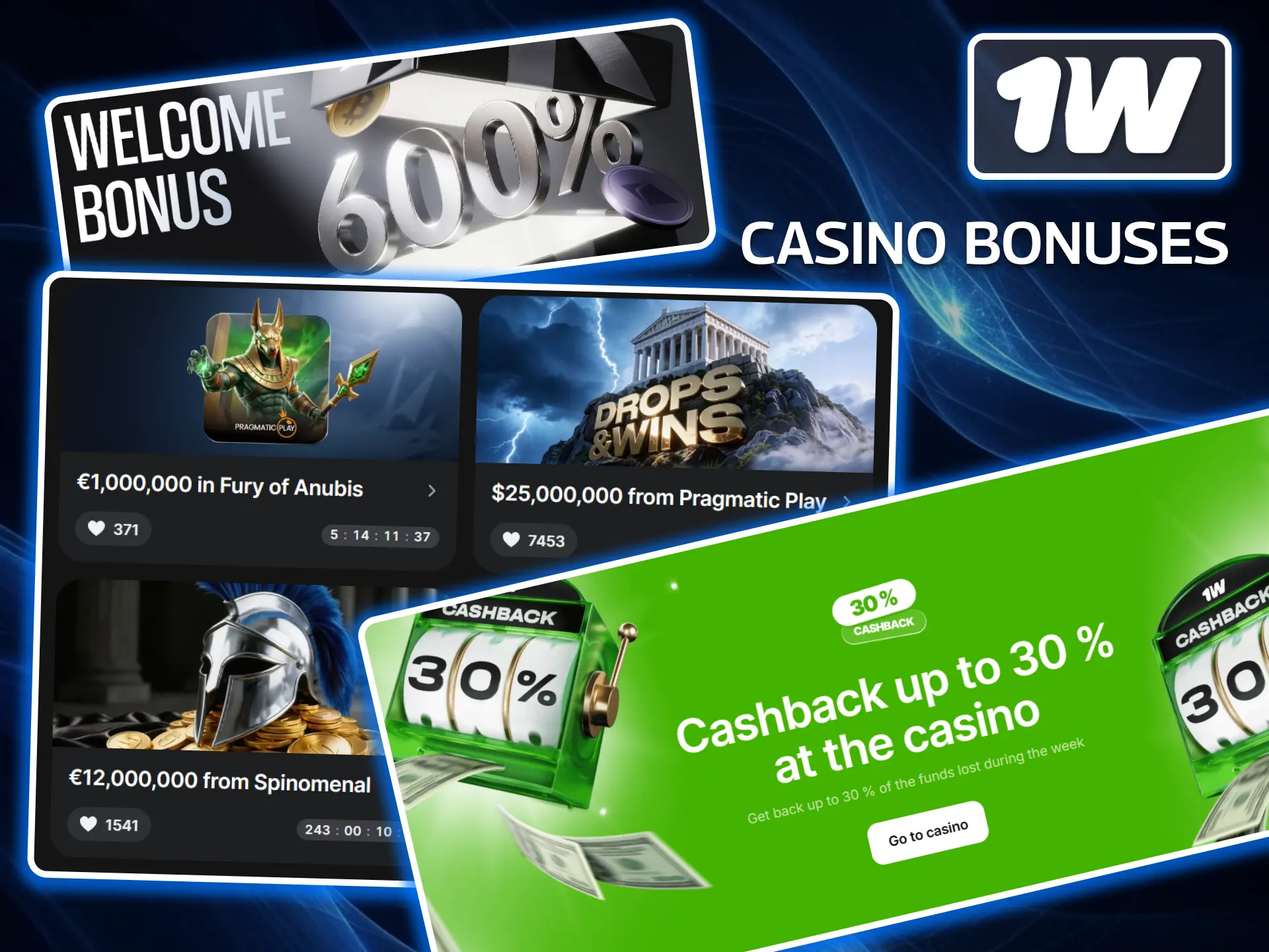 Maximize your runtime in the casino lobby by exploring the full range of 1w casino bonuses.