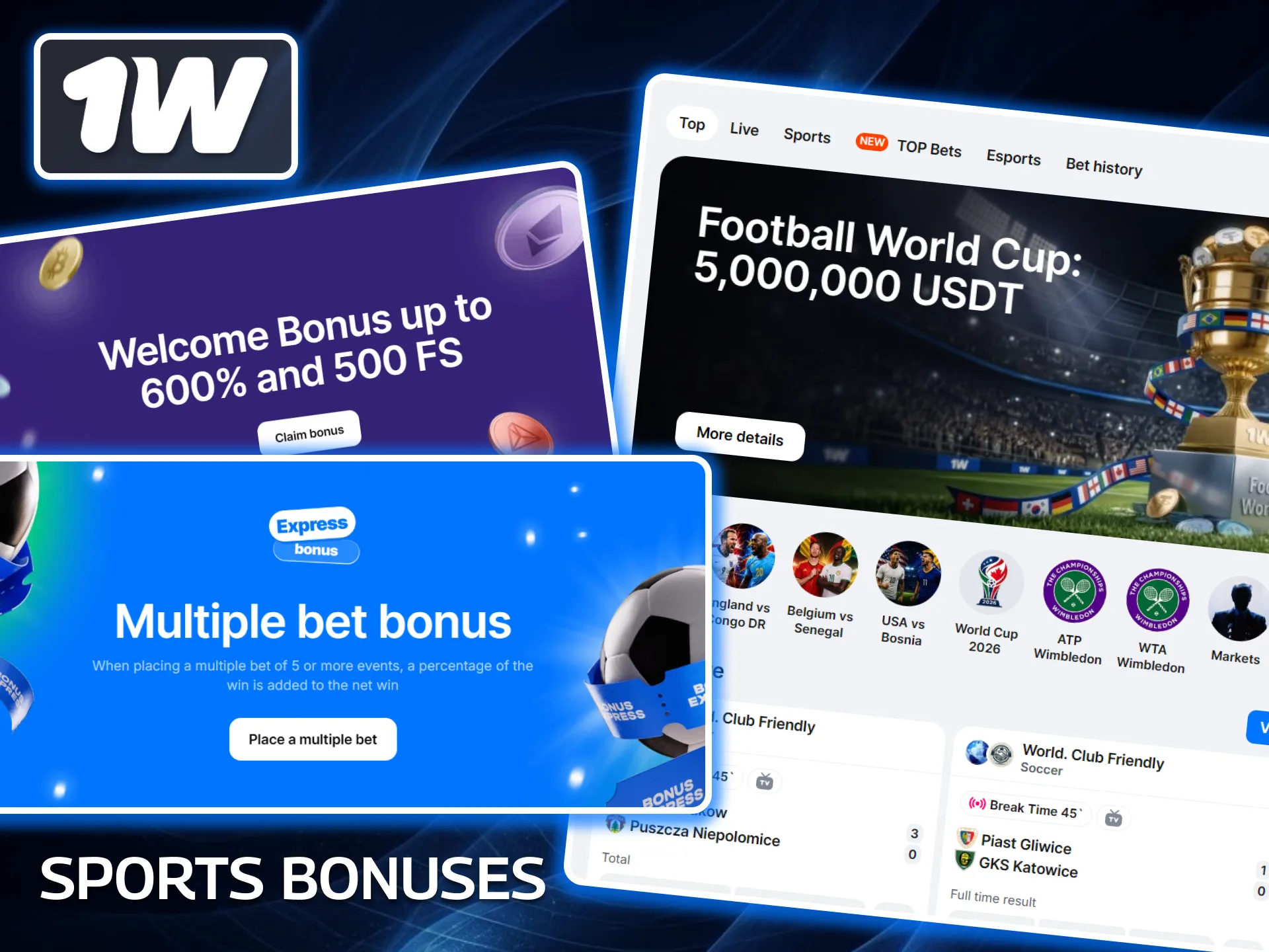 Gain a competitive edge on the pitch or court with the tailored 1w sports bonuses.