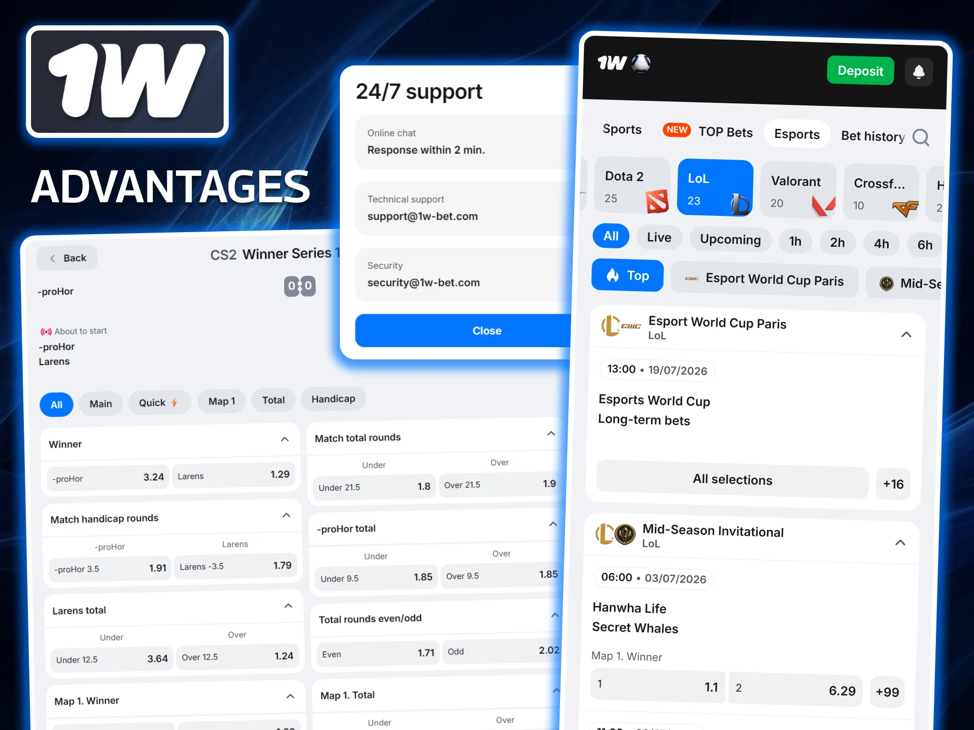 Discover the unique advantages of eSports betting at 1w Ireland, such as built-in live streams and ultra-fast cashouts.