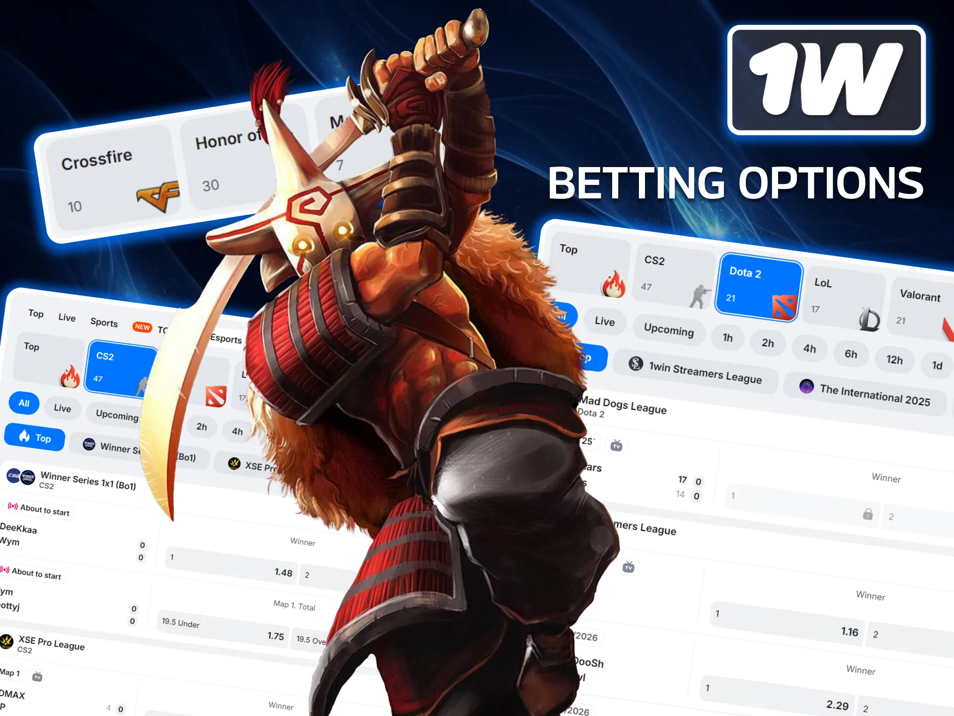 Explore the most competitive video game markets in the country with the extensive eSports betting options at 1w Ireland.