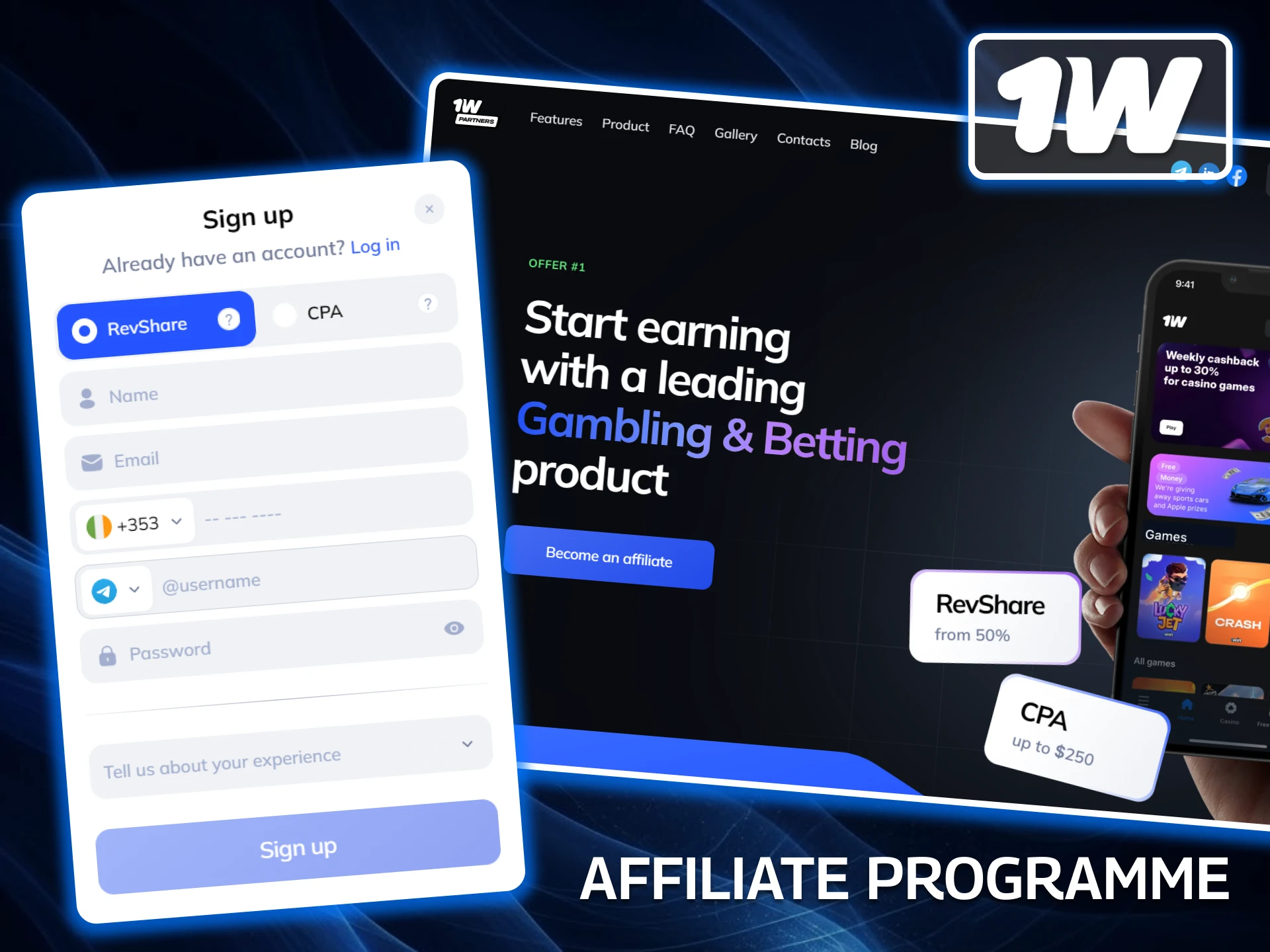 Monitise your web traffic and earn competitive revenue share commissions by joining the 1w afiliate programme.