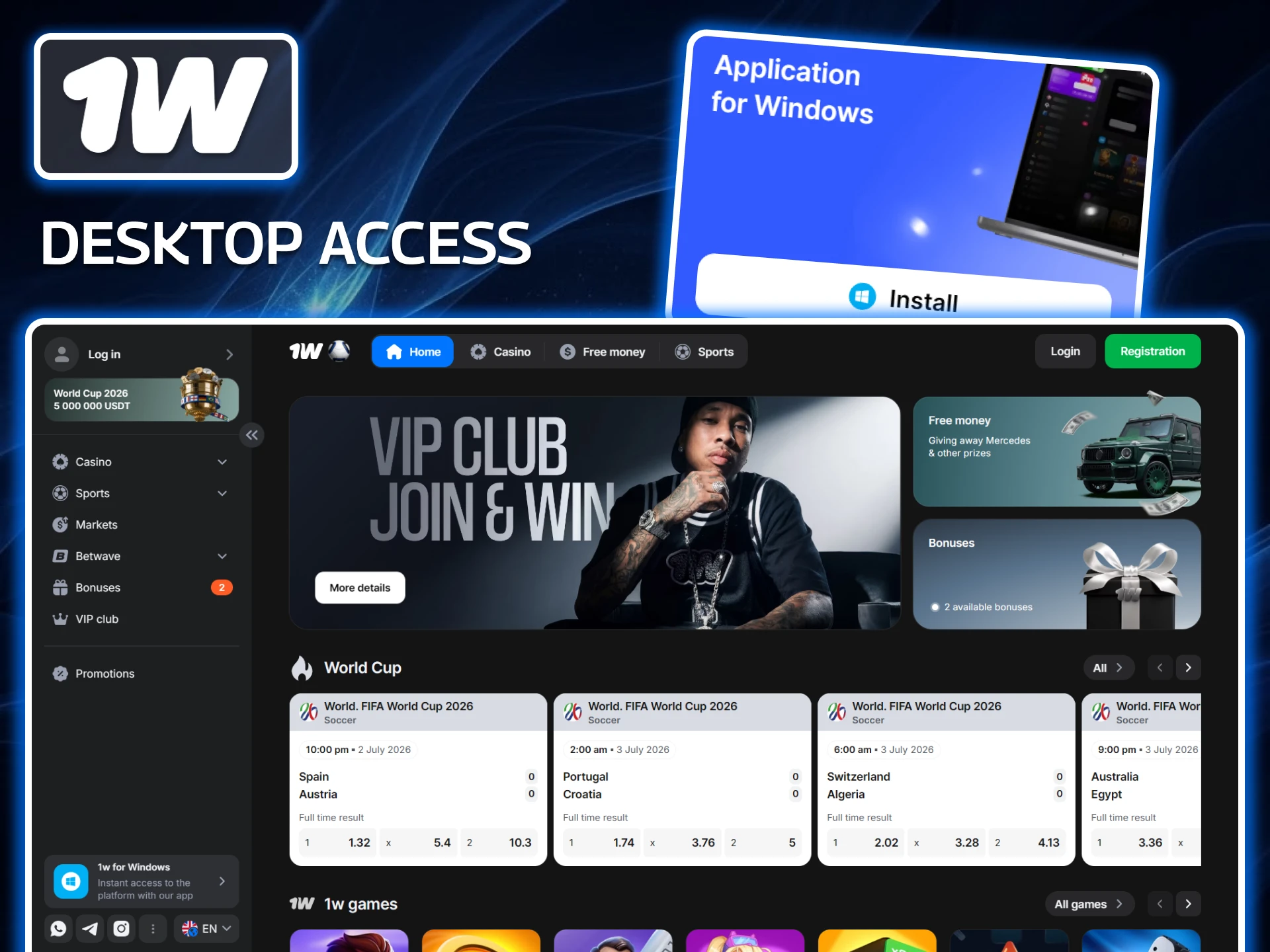 Enjoy the 1w platform's stunning full-screen graphics and desktop notifications.