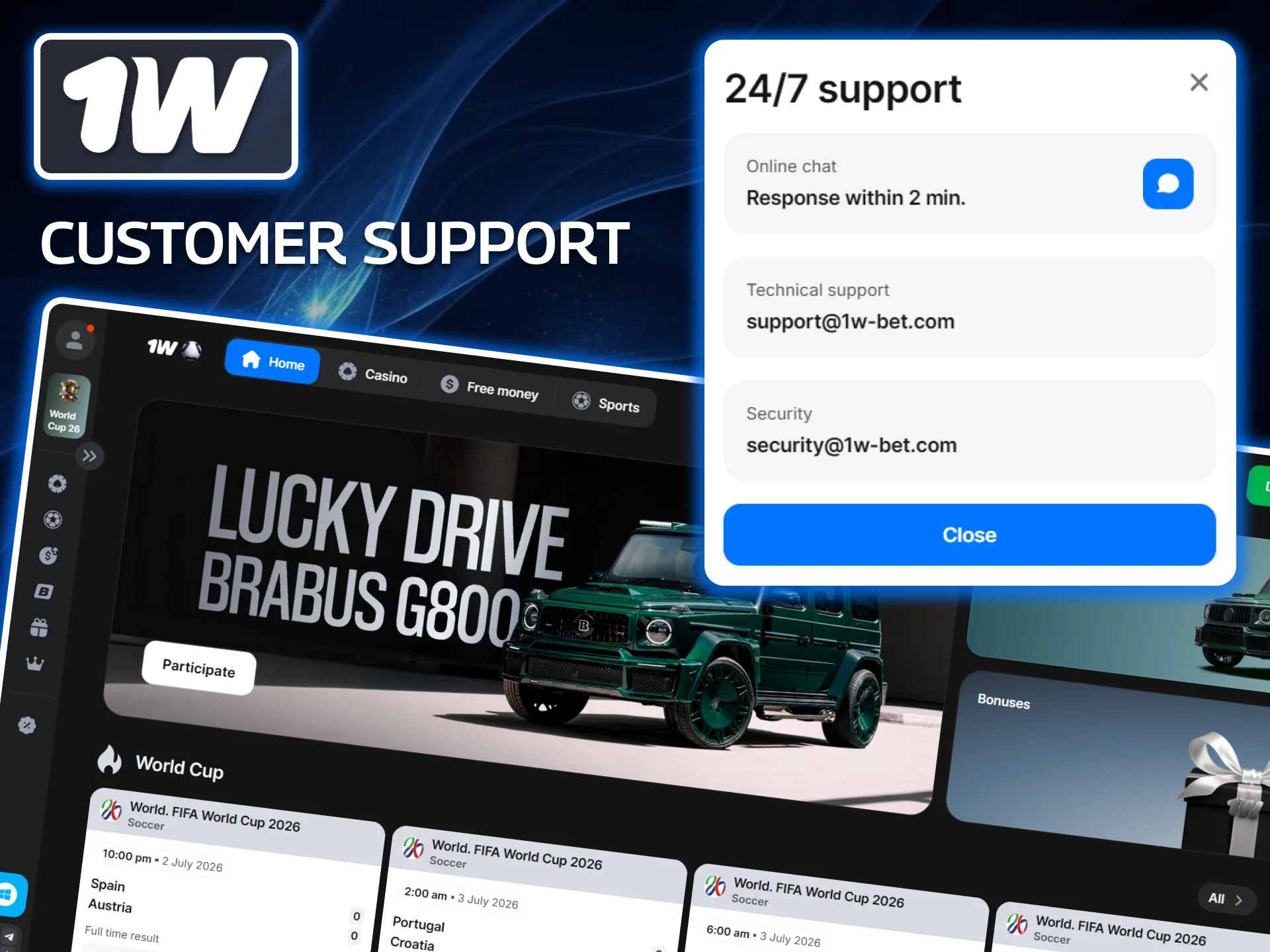 Contact 1w Customer Support right now through various communication channels.