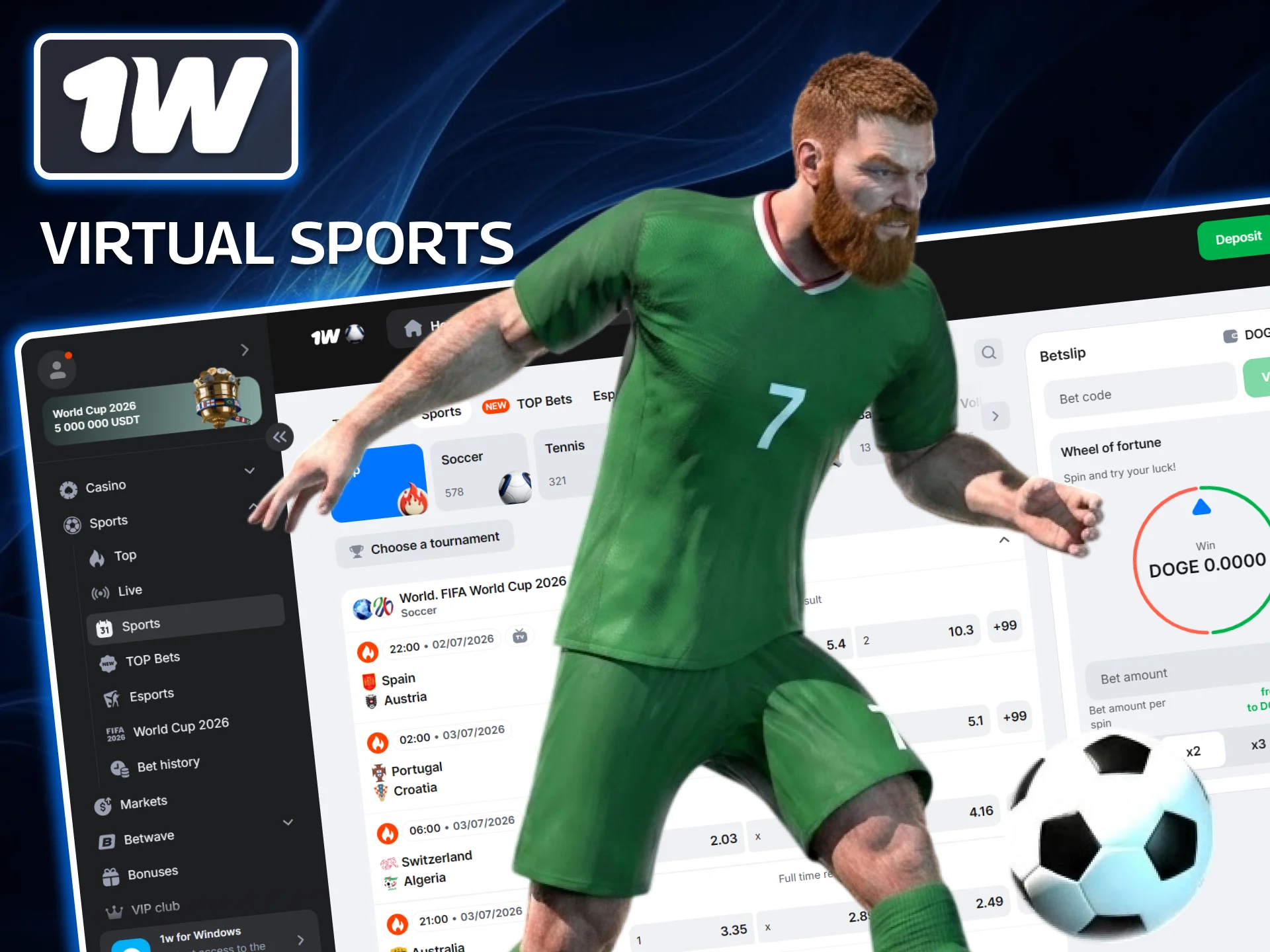 Enjoy continuous action around the clock with rapid simulation in the virtual sports betting lobby at 1w.