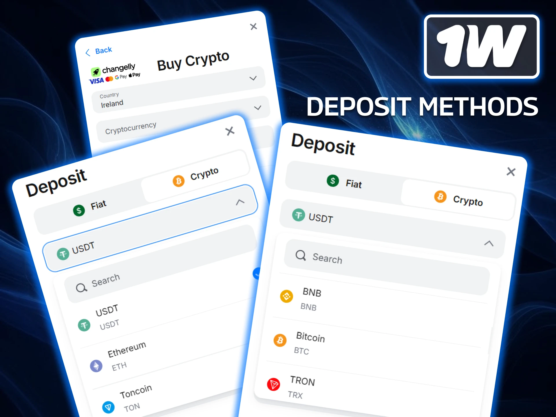 Explore the fastest and most secure transaction channels by reviewing the cryptocurrency deposit methods on the 1w platform, including Bitcoin, Ethereum, and USDT.