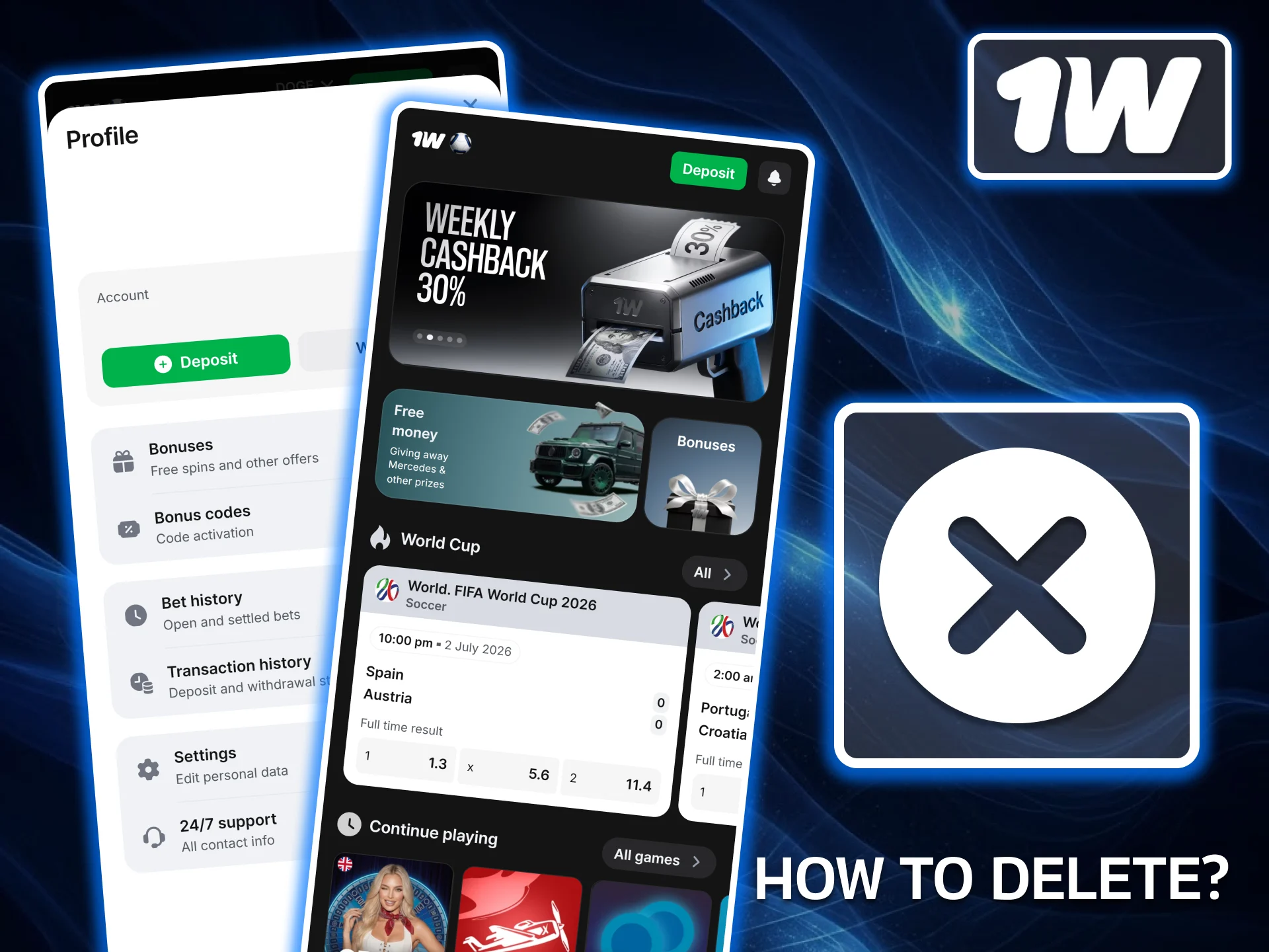 See how to delete your 1w account permanently if you need to close your profile.